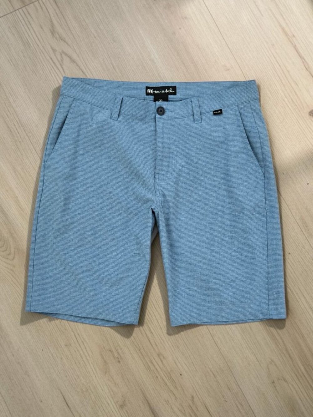 Travis Mathews Sand Harbor Shorts Mens Micro Strip Blue Stretch Comfort Golf 33